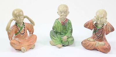 3Feng Shui Hear See Speak No Evil Bonze Happy Face Buddha Monks Figurines Statue
