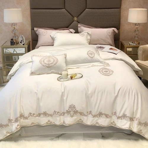 Light Luxury Double-sided Cotton 4pcs  High-precision Embroidery Bedding Set