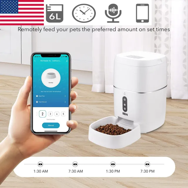 HBN Smart Pet Feeder 6L Dog Cat Automatic Food Dispenser 2.4G Wi-Fi App Control