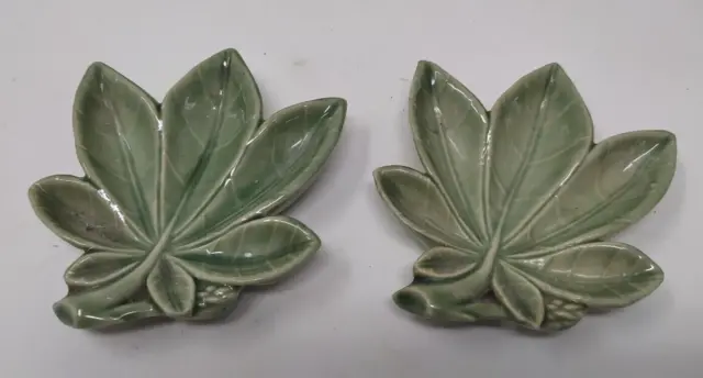 Vintage Pair of GREEN IRISH WADE LEAF TRINKET DISHES