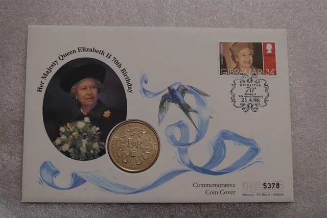 🧭 🇬🇮 Gibraltar 5 Pounds 1996 Qeii 70Th Birthday Coin Cover B64 #113