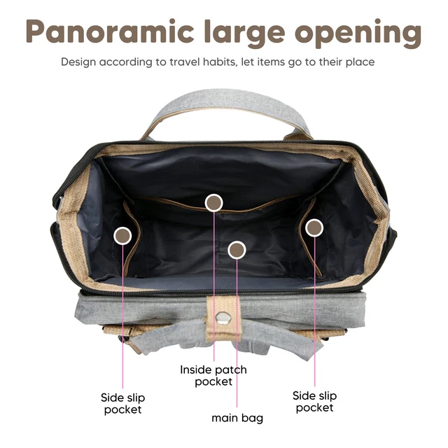 3 in 1 Baby Diaper Bag Backpack Foldable Travel Bag with Bassinet for Boy Girl 2