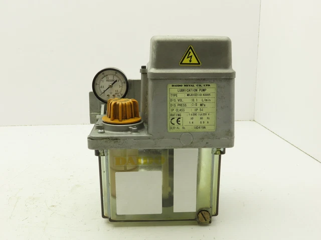 Daido MRJ010211D Lubrication Oil Pump Machine Oiler 0.1 L/Min 2L Tank 200V 1PH