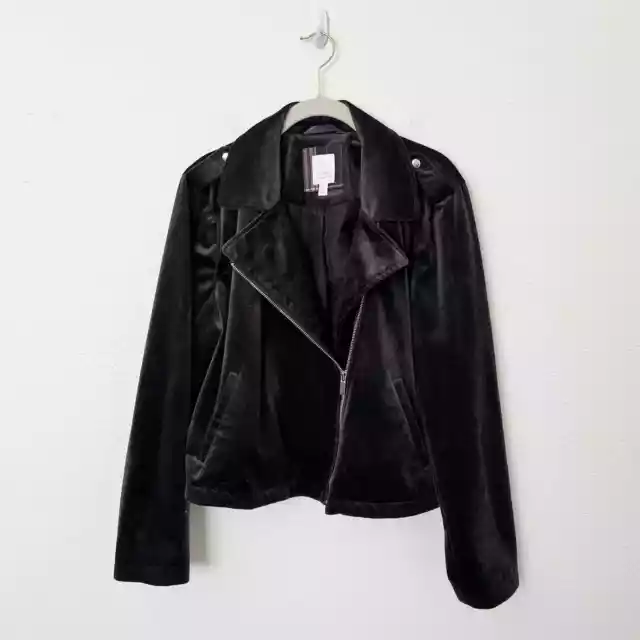 LC Lauren Conrad Size XL Black Velvet Asymmetrical Zip Biker Motorcycle Jacket