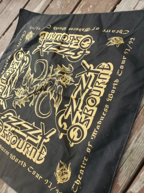 Vintage 90S Ozzy Osbourne Bandana Scarf Shirt Black Sabbath Metal Biker Festival