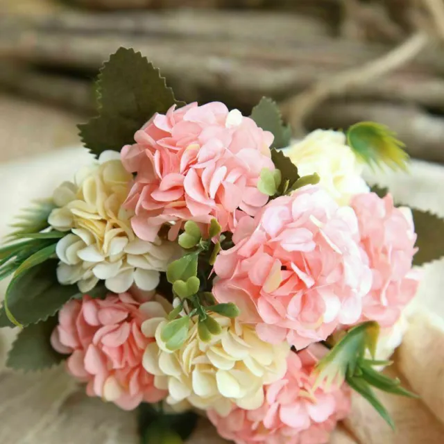 10 Heads Artificial Hydrangea Flowers Silk Bouquet Party Wedding Home Xmas Decor