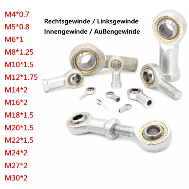 M4 - M30 Gelenkkopf Uniballgelenk Gelenklager Innen/Außen, Rechts/Links  Gewinde EUR 2,61 - PicClick DE