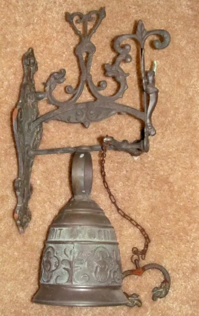 Antique Brass / Bronze Monastery Bell Latin Inscription Angels Beautiful Tone