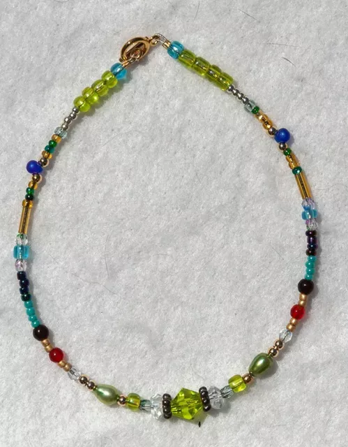 * CRYSTAL, GLASS & SEED BEAD ANKLET * Multi-Color Handmade Anklet