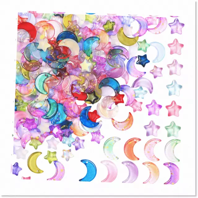 Sparkling Moon and Star Beads Set - 200 Pcs of 16mm Crescent Crystal Beads, 10mm