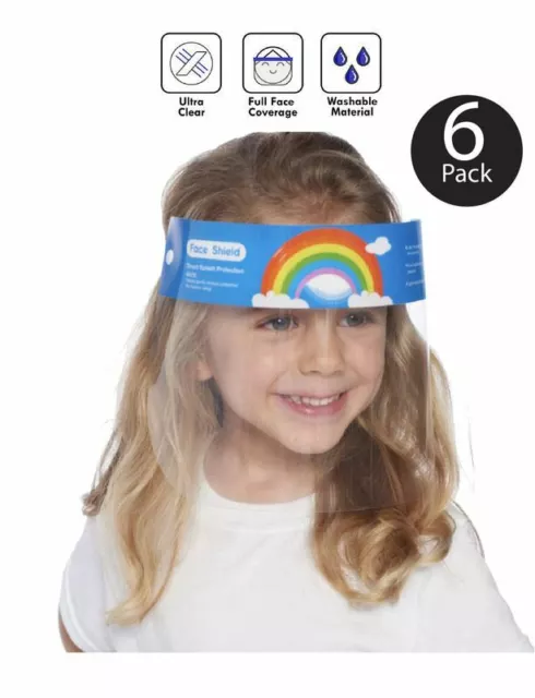 Kids Face Shield Visor Unisex Transparent Safety Cover Guard Rainbow 6 Pcs