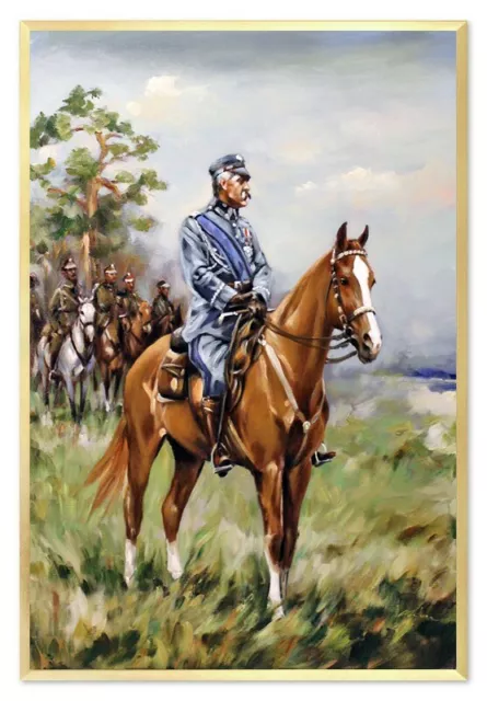 Kossak Pilsudski 63x93cm Pintura Al Óleo Pintado a Mano Lienzo Marco - Firmado