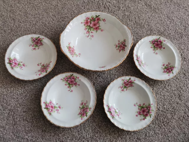 Vintage fruit bowl & 4 Dessert Bowls by GRINDLEY pottery ‘PEACH BLOSSOM’