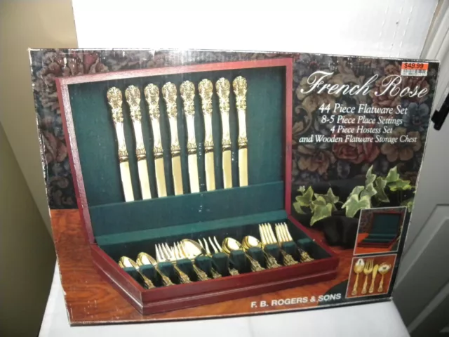 F.B. ROGERS & SONS 44 PIECE FLATWARE SET--New in Wooden Case--Vintage Set--RARE