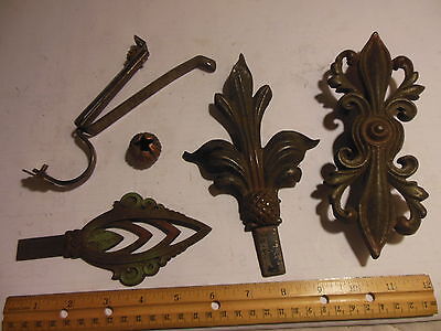 Antique Hardware Art Nouveau Cast Iron Ornate Curtain Rod End Finial Center Part