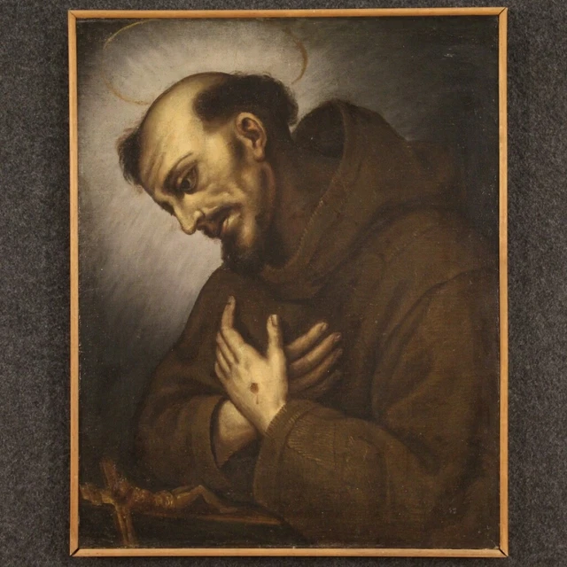 Antiguo San Francisco cuadro religioso oleo sobre lienzo pintura siglo XVII