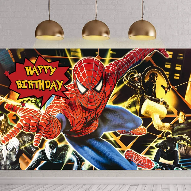 Spiderman Photo Backdrop Boys Happy Birthday Banner Background Party Decor