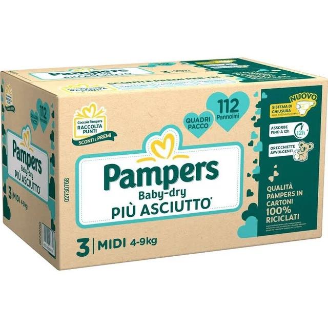 Pannolini Pampers Baby Dry Taglia 3 midi - MEGA PACK 112 PANNOLINI