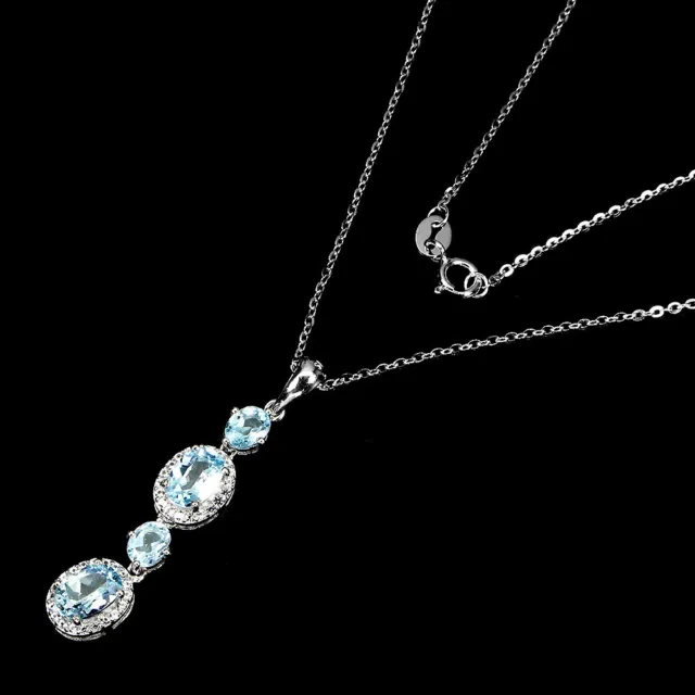 Irradiated Oval Sky Blue Topaz 7x5mm Simulated Cz 925 Sterling Silver Necklace