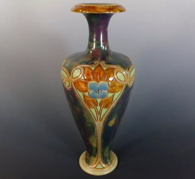 RARE, EARLY, DOULTON LAMBETH HAND SCRIMMED ART NOUVEAU VASE by FRANCIS C. POPE