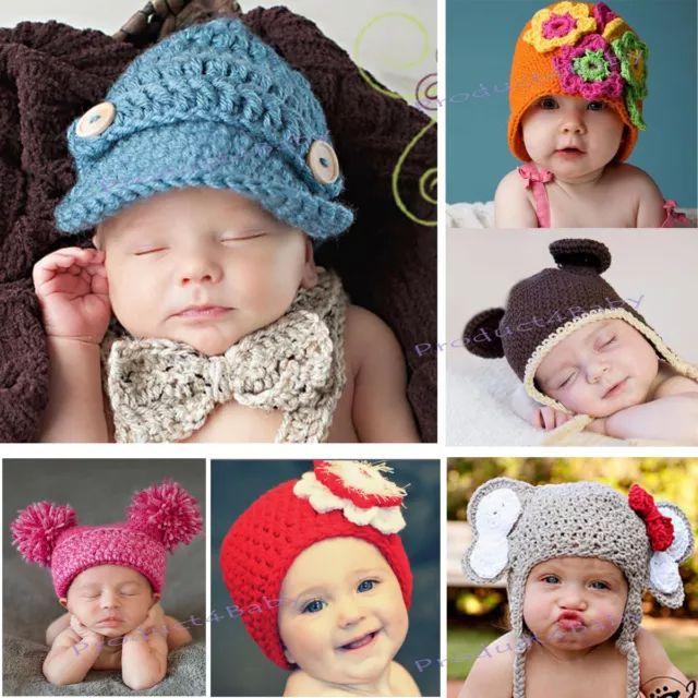 New Baby Boy Girl Crochet Beanie Hat 0-3, 3-6, 6-12 M Photography Photo Props