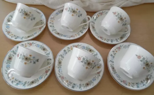 6 x Royal Doulton Pastorale Bone China Tea Cups & Saucers