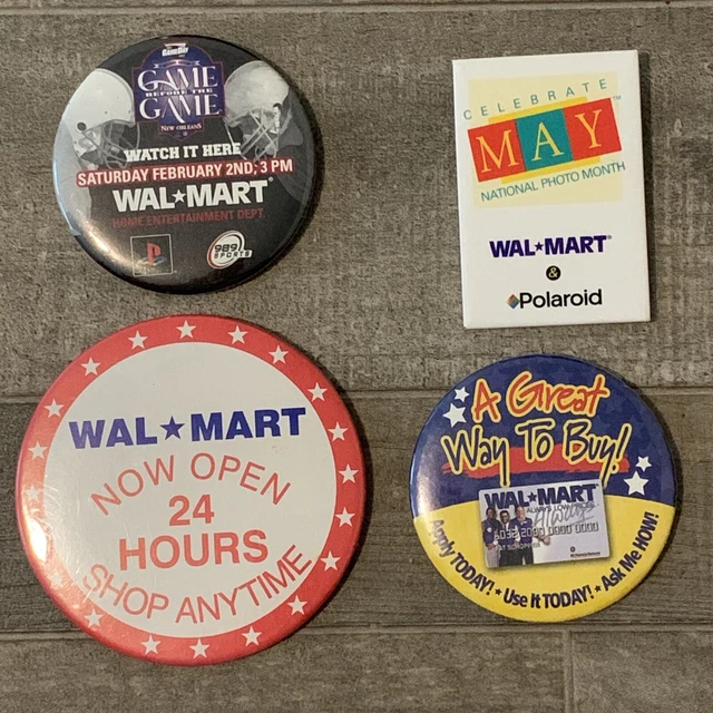 VINTAGE WALMART PINS Employee Buttons Lot of 4 Late 90’s Early Y2K’s £8