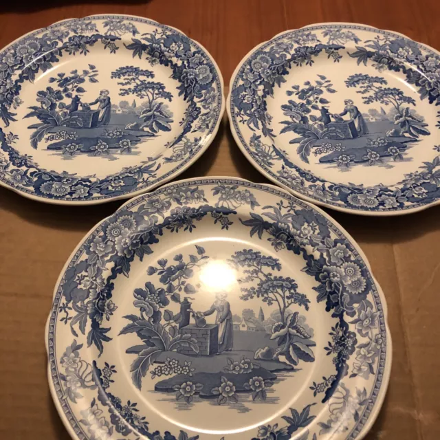 SPODE Blue Room Collection  10.5" Dinner Plate "Girl at Well” Set Off 3 Pieces