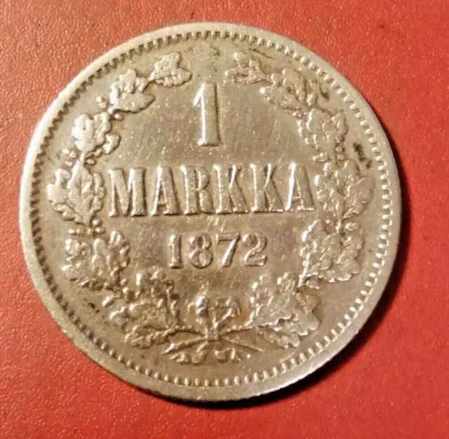 Finland  * 1 Markkaa 1872 Silver *Alexander II * 1+/1 *RARE*