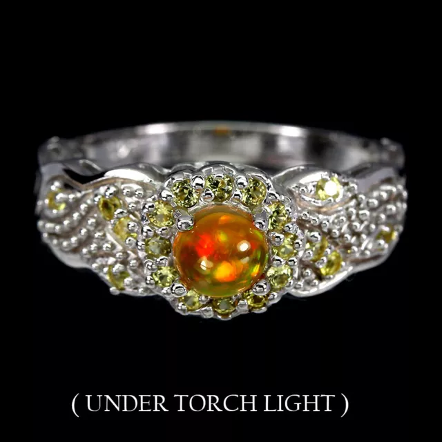Unheated Round Fire Opal 5mm Sapphire Diamond Cut 925 Sterling Silver Ring 7