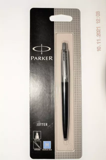 New Parker Jotter Ballpoint pen Black. Blue or Black ink, Made France, New Clip