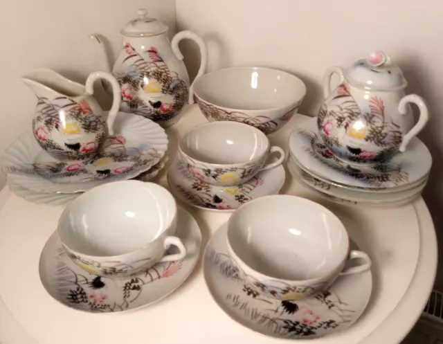 Japanese Kutani- Eggshell China tea set- 16 items- Marked- Beautiful- RARE-GC.