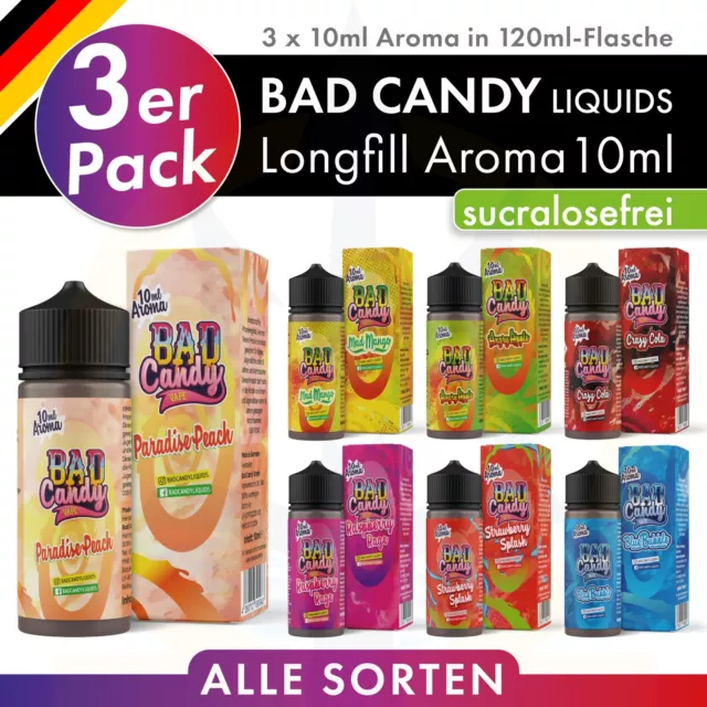 3x Bad Candy Liquids Longfill Aroma 10ml in 120ml-Flasche f. Base & Nikotinshots