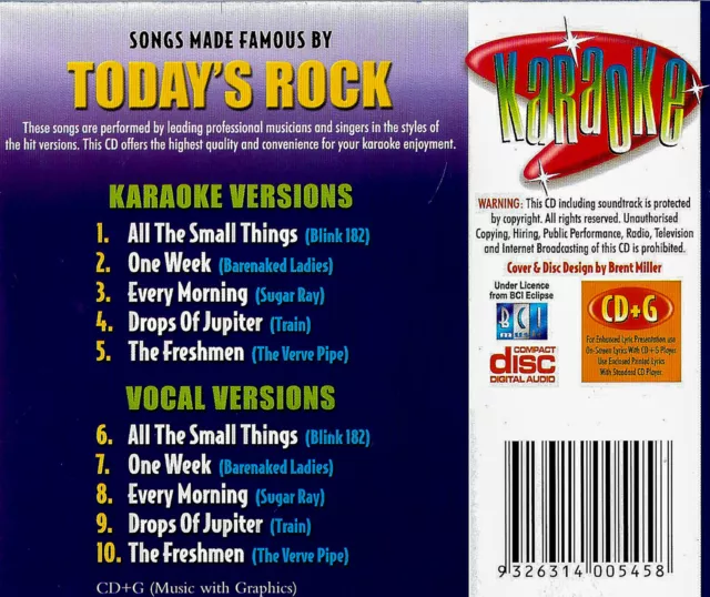 Karoake - Todays Rock CD Aus Stock NEW 2