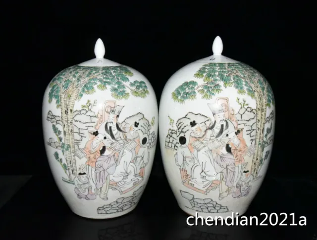 13.6"China Old porcelain Qing Guangxu character story gourd jar pair