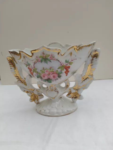 ANCIEN VASE DE MARIÉE FLORAL EN PORCELAINE DE PARIS XIX ème