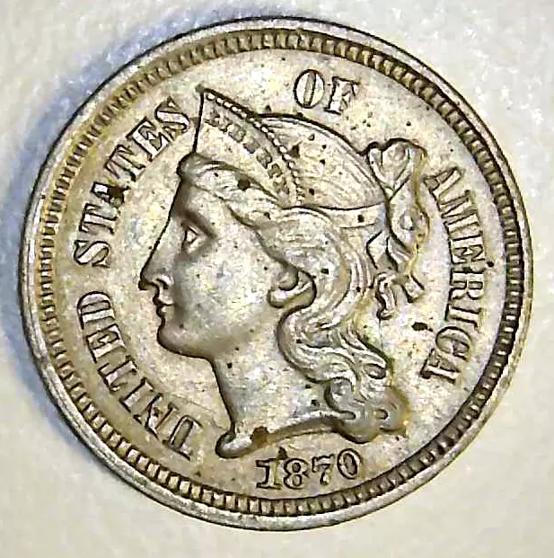 1870 US Three Cent Nickel 3c - Free Shipping - Gorgeous Coin!     (PA78)
