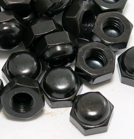 Lot of 100 Black Oxide 3/8-16 Low Crown ACORN Smooth Round Cap Hex Nuts