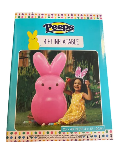 PEEPS Pink Bunny Inflatable 4' Tall Easter Holiday Home Decor Inside & Outside