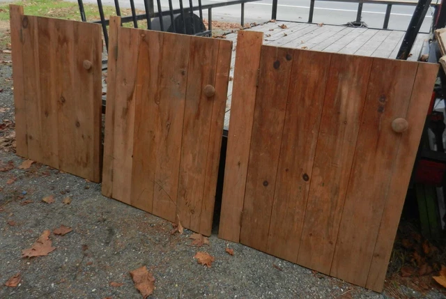 3 Vintage Pine Board Cabinet Doors - Rustic - With Hinges