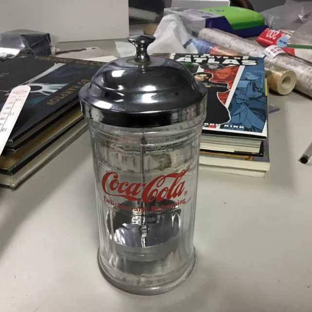 Vintage Retro Coca-Cola Glass Straw Holder Dispenser Pristine