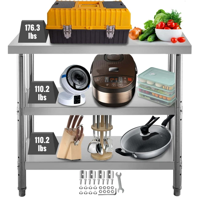 NEW 24"x14" Stainless Steel Work Table 2 Shelves Commercial Kitchen Food Prep！