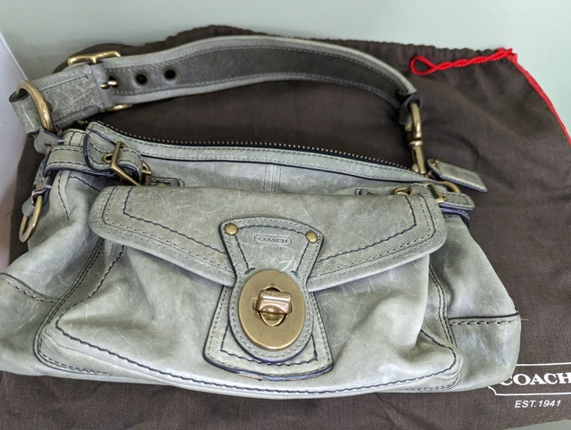 Coach Handbag D0769-11127 Grey/Green Leather Exterior, Multi-colored Interior