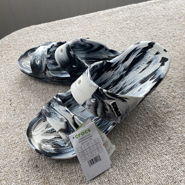 Crocs Classic Marbled Slide White Black 206879-103 Men’s Sz 14 NEW