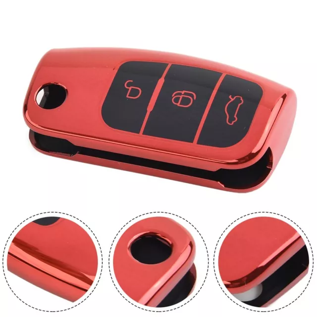 Pour Ford clé à rabat télécommande porte-clés étui protection coque rouge