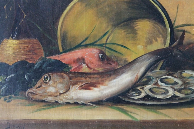 Tableau Ancien Huile Nature Morte Signé XIXe A Restaurer