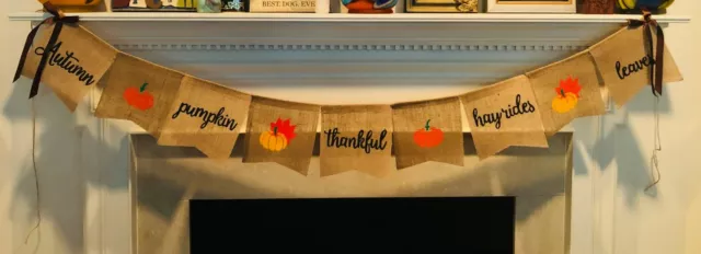FALL WORDS Burlap Garland Autumn Banner Party Hanging Decorations Supplies NEW