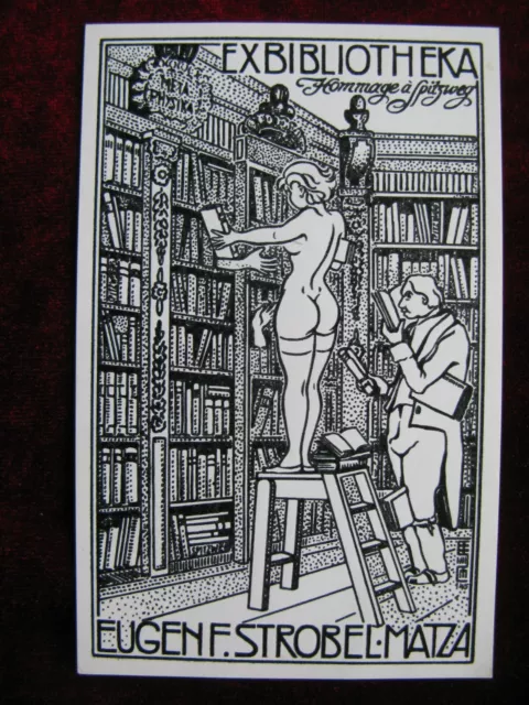 83) Exlibris Erotic nude Ex libris bookplate etching print E.F.Strobel-Matza