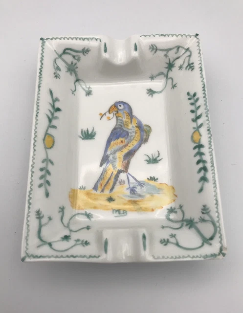 CENDRIER Vide-Poche en PORCELAINE de LIMOGES à décor de Peinture d’OISEAU