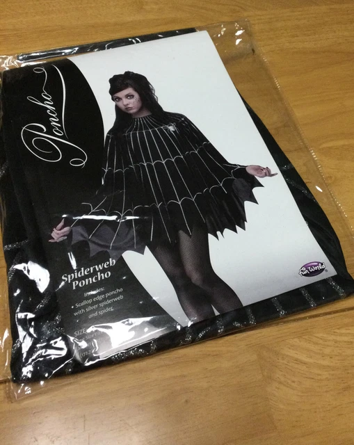 Spiderweb Poncho~Fun World~Halloween Costume, Cape OSFM Women Sz 4-14, NIP